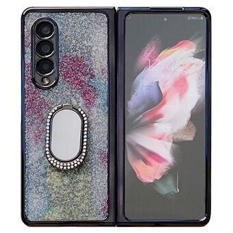 For Samsung Galaxy Z Fold3 5G Rhinestone Decor Ring Kickstand Hard PC Sammenleggbar telefondeksel med herdet glass skjermbeskytter