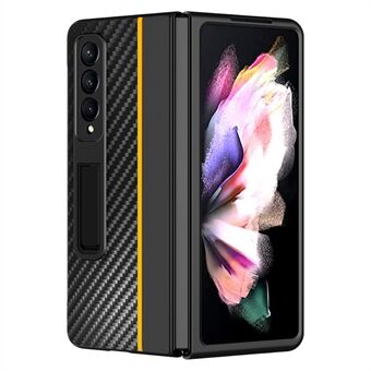 For Samsung Galaxy Z Fold3 5G PC + Skinn Støtsikker Kontrastfarge Karbonfiber Tekstur Kickstand Telefonveske