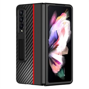 For Samsung Galaxy Z Fold3 5G PC + Skinn Støtsikker Kontrastfarge Karbonfiber Tekstur Kickstand Telefonveske