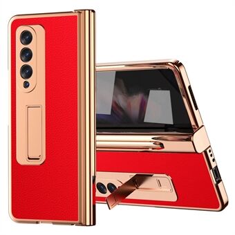 For Samsung Galaxy Z Fold3 5G hengselbeskyttelse PU-skinn + hardt PC-skall galvaniseringsdeksel for hele kroppen med innebygd skjermbeskytter i herdet glass og S Pen