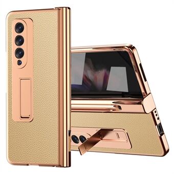 For Samsung Galaxy Z Fold3 5G hengselbeskyttelse PU-skinn + hardt PC-skall galvaniseringsdeksel for hele kroppen med innebygd skjermbeskytter i herdet glass og S Pen