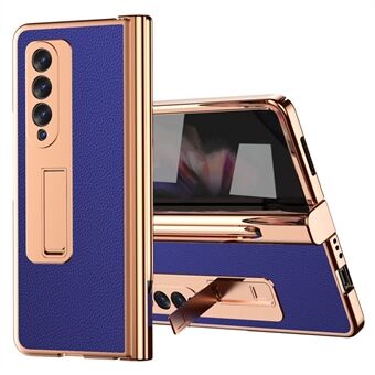 For Samsung Galaxy Z Fold3 5G hengselbeskyttelse PU-skinn + hardt PC-skall galvaniseringsdeksel for hele kroppen med innebygd skjermbeskytter i herdet glass og S Pen