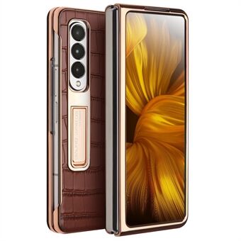 QIALINO For Samsung Galaxy Z Fold3 5G Krokodilletekstur ekte skinn + PC-støttedeksel Elektroplettering telefonveske med skjermbeskytter i herdet glass