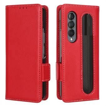 For Samsung Galaxy Z Fold3 5G Litchi Texture PU-lærlommeveske Stand Funksjon Dobbel magnetlås Flip-deksel med penneholder