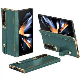 For Samsung Galaxy Z Fold3 5G Deksel med Stativ og Håndleddsrem Lær+PC Hardt Deksel