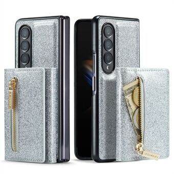 DG.MING M3-serien for Samsung Galaxy Z Fold3 5G 2-i-1 glitrende PU-skinnbelagt PC+TPU Antikollisjonsbakdeksel Magnetisk, avtagbart lommebokdeksel med glidelås med stativ