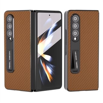 ABEEL For Samsung Galaxy Z Fold3 5G PU-skinn+PC-støttedeksel Carbon Fiber Texture Telefonveske med herdet glassfilm