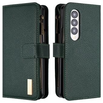 BINFEN COLOR Glidelås lommebok telefonveske til Samsung Galaxy Z Fold3 5G Litchi Texture PU Leather Flip Cover