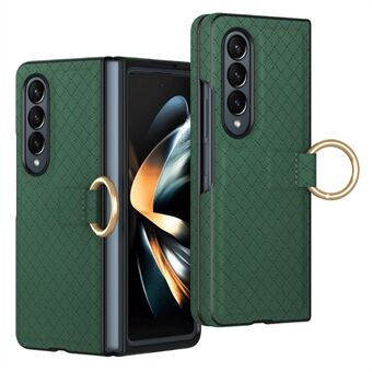 GKK Støtsikker etui for Samsung Galaxy Z Fold3 5G, Rutenett Mønstret PU+PC-telefonetui med Ringfingerholder