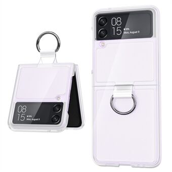 Gjennomsiktig matt anti- Scratch PC+PVC Hybrid deksel Metal Ring Design Beskyttende deksel for Samsung Galaxy Z Flip3 5G