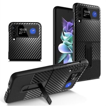 For Samsung Galaxy Z Flip3 5G Kontrastfarge Carbon Fiber Texture Kickstand PC + Lær telefonveske