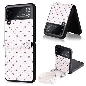 For Samsung Galaxy Z Flip3 5G PU-skinnbelagt PC-veske Flere hjerteformer Telefondeksel i ett stykke med skulderstropp