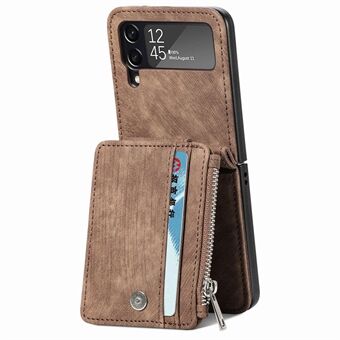 For Samsung Galaxy Z Flip3 5G Støtsikker i ett stykke sammenleggbar telefonveske Flere kortspor Glidelåslomme Retro tekstur skinnbelagt PC-telefondeksel