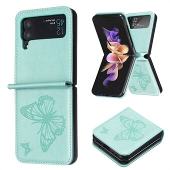 For Samsung Galaxy Z Flip3 5G PU-skinn + hardt PC-beskyttelsesdeksel Butterfly-mønster påtrykt telefonveske