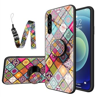 Innebygd metallplate Anti-slip sklisikker TPU + PC + Hybrid telefonveske i glass Stativdeksel med snor for Samsung Galaxy A13 5G