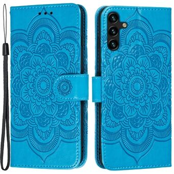 Mandala Flower Printed Wallet Case Stand PU Leather Folio Flip beskyttende deksel med stropp for Samsung Galaxy A13 5G / A04s 4G (164,7 x 76,7 x 9,1 mm)