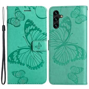 KT Imprinting Flower Series-2 påtrykt sommerfuglmønster PU-skinnveske Magnetisk Stand lommebokstativ Flip-deksel med stropp for Samsung Galaxy A13 5G / A04s 4G (164,7 x 76,7 x 9,1 mm)