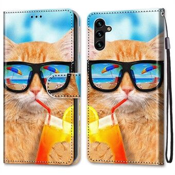 Håndleddsremmønsterutskrift Anti- Scratch Cross Texture Stand Lommebok PU-skinn + TPU-telefondeksel for Samsung Galaxy A13 5G / A04s 4G (164,7 x 76,7 x 9,1 mm)