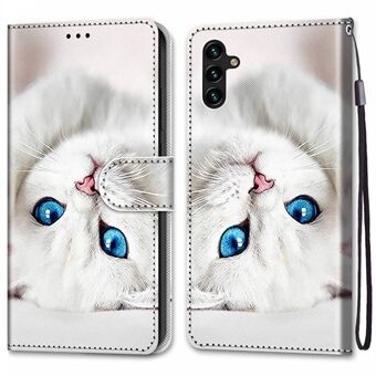 Håndleddsremmønsterutskrift Anti- Scratch Cross Texture Stand Lommebok PU-skinn + TPU-telefondeksel for Samsung Galaxy A13 5G / A04s 4G (164,7 x 76,7 x 9,1 mm)