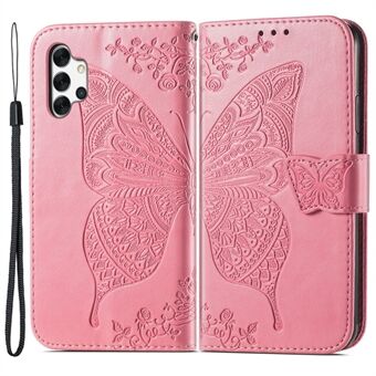 For Samsung Galaxy A13 4G / A13 5G / A04s 4G (164,7 x 76,7 x 9,1 mm) sammenleggbart Stand PU-skinnveske påtrykt sommerfuglblomstmønster Lommebok-stil flipdeksel med stropp