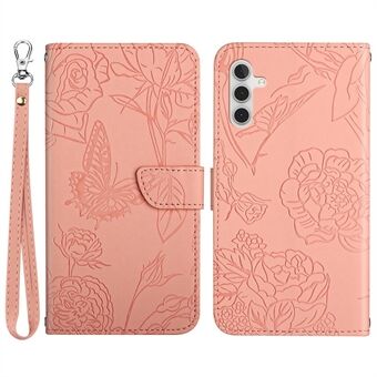 Butterfly Flower-påtrykt telefondeksel for Samsung Galaxy A13 5G / A04s 4G (164,7 x 76,7 x 9,1 mm), PU-skinn lommebokdeksel Flip Stand veske med håndstropp