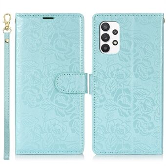 For Samsung Galaxy A13 4G / 5G Etui med håndstropp blomstermønster imitert lær lommebok telefondeksel