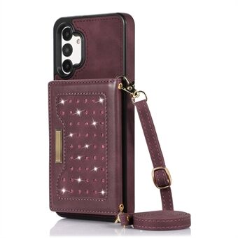 For Samsung Galaxy A13 4G / 5G Rhinestone Decor Tri-fold lommebok telefonveske RFID-blokkerende Kickstand PU-skinnbelagt TPU-deksel med skulderstropp