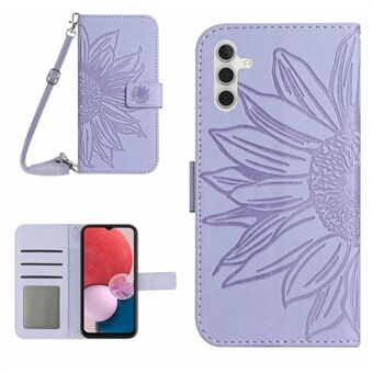 For Samsung Galaxy A13 5G / A04s 4G (164,7 x 76,7 x 9,1 mm) HT04 Skin-touch PU-skinn påtrykt Stand lommeboktelefonveske med skulderstropp