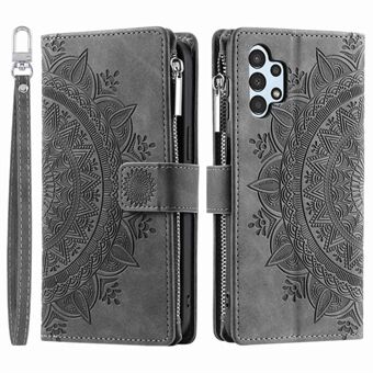 For Samsung Galaxy A13 4G / 5G / A04s 4G (164,7 x 76,7 x 9,1 mm) Mandala Flower Imprinted PU Leather+TPU Stand med flere kortspor Glidelåslomme lommebokveske