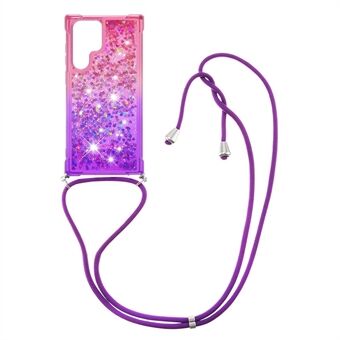 Gradient Quicksand Series Glitter Flowing Liquid Drop-proof Myk TPU Godt beskyttet telefondeksel med stropp for Samsung Galaxy S22 Ultra 5G