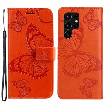 KT Imprinting Flower Series-2- Stand funksjon PU-skinn telefonveske Lommebok Flip Butterfly-påtrykt beskyttelsesdeksel med stropp for Samsung Galaxy S22 Ultra 5G