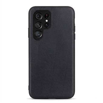 Teksturert ekte skinnbelagt PC + TPU beskyttende telefondeksel for Samsung Galaxy S22 Ultra 5G