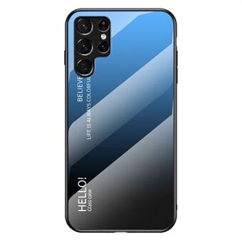 Herdet glass PC-bakpanel + TPU-ramme Hybrid-deksel Gradient Color Telefondeksel for Samsung Galaxy S22 Ultra 5G