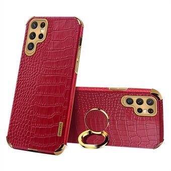 For Samsung Galaxy S22 Ultra 5G støtsikker telefondekselveske Crocodile Texture Kickstand Galvanisering Ring PU-skinnbelagt TPU-telefonveske