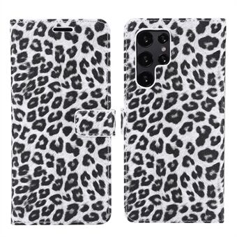 For Samsung Galaxy S22 Ultra 5G Stand Lommebok Design Scratch Leopard Tekstur Lærveske Telefon Beskyttelsesdeksel