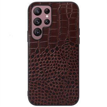 For Samsung Galaxy S22 Ultra 5G Belegg av ekte okseskinn Telefonveske Krokodilletekstur Scratch PC + TPU-skall