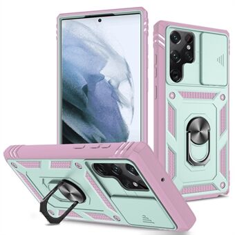 For Samsung Galaxy S22 Ultra 5G telefondeksel Hard PC + fleksibelt TPU-beskyttelsesdeksel med roterende holder Stativ og kameralinsebeskytter