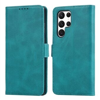 For Samsung Galaxy S22 Ultra 5G PU Leather Flip Wallet Case Håndleddsrem Stand Dobbel magnetisk lås Støtsikkert deksel