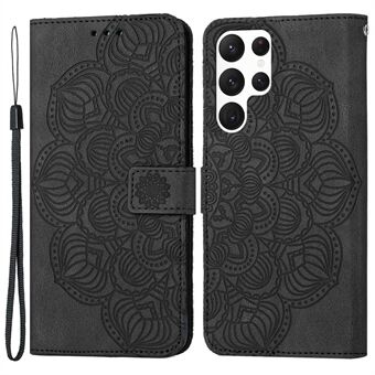 Mandala-blomstert telefonveske til Samsung Galaxy S22 Ultra 5G, PU- Stand lommebok med full beskyttelsesdeksel