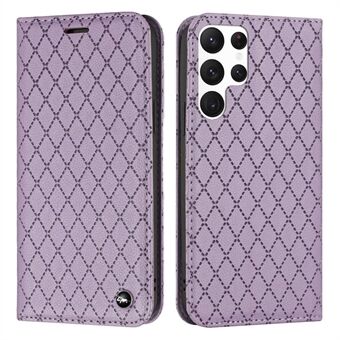 For Samsung Galaxy S22 Ultra 5G Rhombus Embossing Litchi Texture PU-skinn Full-beskyttelsesdeksel RFID-blokkerende Stand lommebokveske