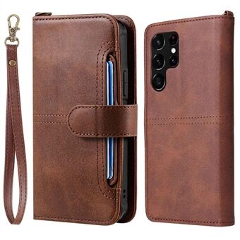 KT Leather Series-4 for Samsung Galaxy S22 Ultra 5G 2-i-1 avtagbar telefonveske i PU-skinn Sammenleggbart Stand lommebokdeksel med stropp