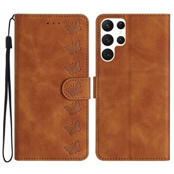 For Samsung Galaxy S22 Ultra 5G Fallsikkert Stand lommebokveske Butterfly-påtrykt skinndeksel