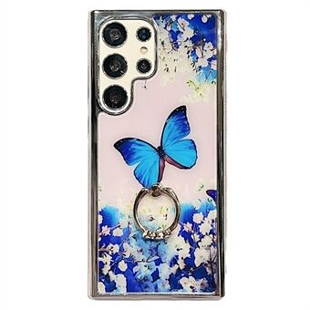 Elektropletteringsdeksel for Samsung Galaxy S22 Ultra 5G IMD Flower Pattern PC+TPU-telefondeksel med Ring