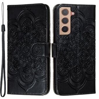 Mandala Flower Imprinted Flip PU-skinndeksel Støtsikker TPU interiør Stand med stropp for Samsung Galaxy S22 5G