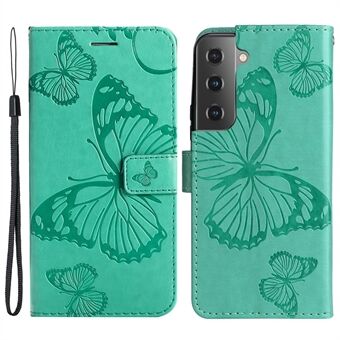 KT Imprinting Flower Series-2 påtrykt sommerfuglmønster PU-skinnveske Stand Magnetlukking Stilig flipdeksel med stropp for Samsung Galaxy S22 5G