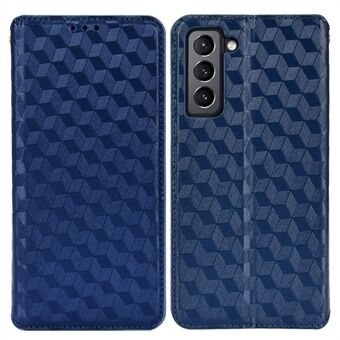 Imprinting 3D Rhombus Pattern Protective Case PU-skinndeksel + indre TPU-telefonveske med Stand for Samsung Galaxy S22 5G