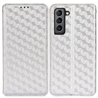 Imprinting 3D Rhombus Pattern Protective Case PU-skinndeksel + indre TPU-telefonveske med Stand for Samsung Galaxy S22 5G