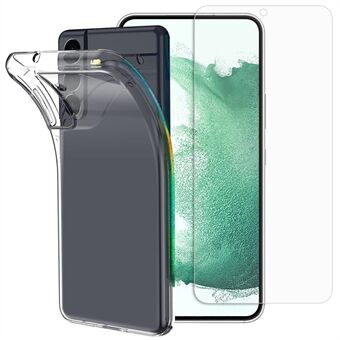 For Samsung Galaxy S22 5G Myk TPU Klart fleksibelt deksel med full lim 0,1 mm skjermbeskytter i herdet glass (støtte opplåsing av fingeravtrykk)