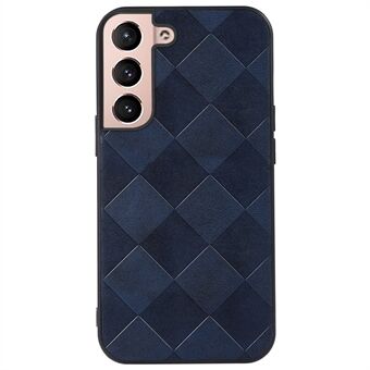 For Samsung Galaxy S22 5G Grid Texture PU Leather Coating Telefonveske Anti Scratch Hybrid PC + TPU Shell