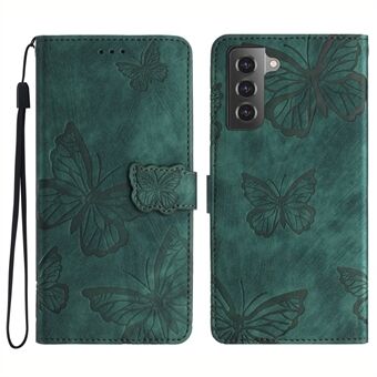 For Samsung Galaxy S22 5G lommebok telefonveske Skin-Touch skinndeksel Butterfly-påtrykt Stand Telefonskall